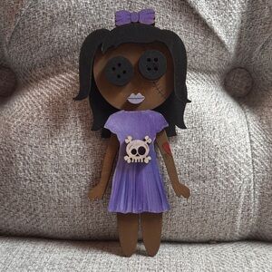 RACHEL RIVERA Purple and Black Button-Eyed Voodoo Doll Kitchen Magnet